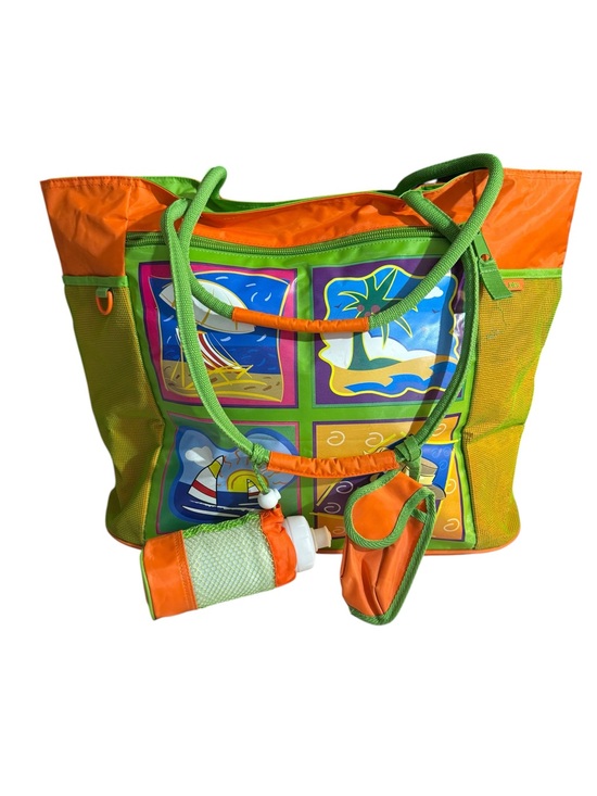 totes Handbags - Vintage Totes Beach Bag, Vibrant orange and lime